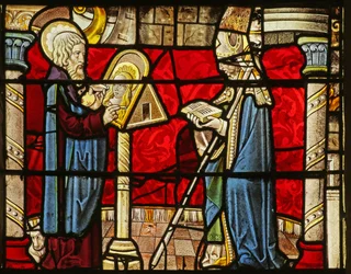 San Luca che dipinge un ritratto della Vergine Maria; anche un vescovo (San Pietro?) Rumilly